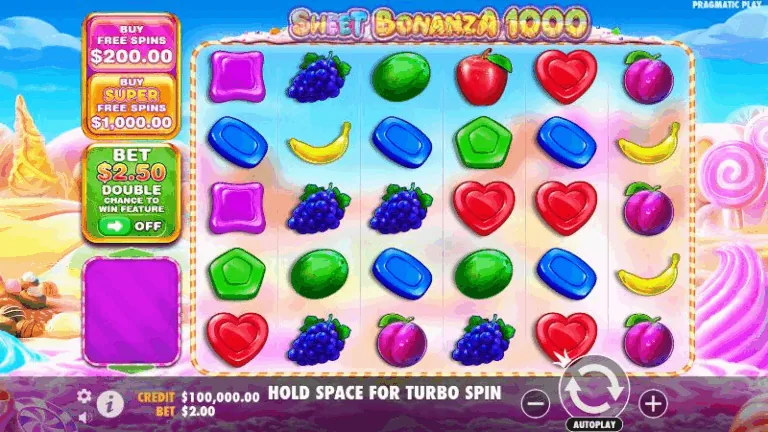 Interface mode demo Sweet Bonanza menunjukkan gameplay bebas risiko dengan kredit virtual